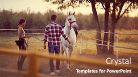  Presentation with nature countryside - Colorful theme enhanced with white-horse-with-two-people backdrop and a tawny brown colored foreground
