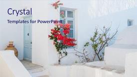  Presentation with white house - Colorful presentation theme enhanced with white house facade with blue backdrop and a sky blue colored foreground