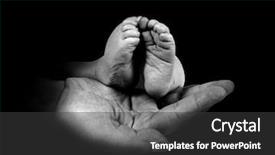  Presentation with father - PPT layouts with white humans - babys foots in father hands background and a dark gray colored foreground