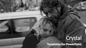  Presentation with homeless - Colorful presentation theme enhanced with poverty - black and white image backdrop and a dark gray colored foreground