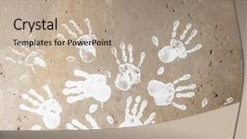  Presentation with grungy white concrete wall - Cool new PPT theme with white imprints of human hands backdrop and a coral colored foreground
