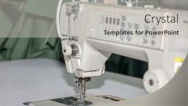  Presentation with industrial machine - Cool new PPT layouts with white industrial sewing machine sewing various patterns in a factory backdrop and a light gray colored foreground