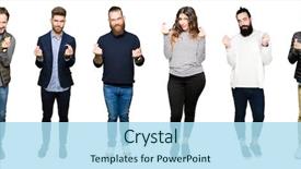  Presentation with people collage - Beautiful slide deck featuring white isolated background doing money backdrop and a light blue colored foreground