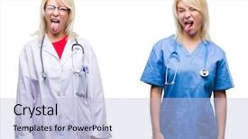  Presentation with teamwork nurse doctor - Beautiful slide deck featuring white isolated background sticking tongue backdrop and a light blue colored foreground