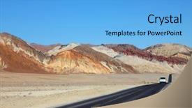  Presentation with jeep - Amazing slide deck having white jeep on a high-speed highway in the desert death valley california backdrop and a light blue colored foreground