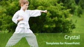  Presentation with elderly people exercise patient training - Slide set with white kimono during training karate background and a tawny brown colored foreground