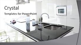  Presentation with kitchen design - Amazing PPT theme having white kitchen clean interior design backdrop and a white colored foreground