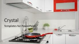  Presentation with kitchen design - PPT theme consisting of white kitchen in apartment premium background and a light gray colored foreground