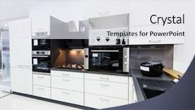  Presentation with room interior design - Amazing PPT layouts having white kitchen interior clean backdrop and a sky blue colored foreground