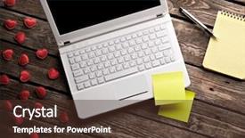  Presentation with sticky notes - Beautiful slides featuring white laptop and hearts backdrop and a tawny brown colored foreground