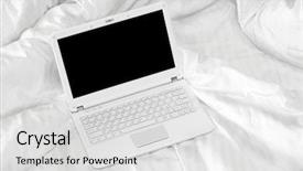  Presentation with white blank notebook silver - Presentation design with white laptop on the bed background and a  colored foreground
