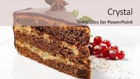  Presentation with chocolate dessert - Amazing PPT layouts having white layer cake - dessert - chocolate pie backdrop and a mint green colored foreground