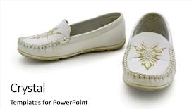  Presentation with leather shoes - PPT theme enhanced with white-leather-children-shoes-isolated background and a white colored foreground