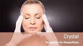  Presentation with cosmetic surgery - Slides enhanced with white lines - plastic surgeon checking middle aged background and a coral colored foreground