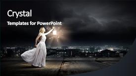  Presentation with lantern - PPT theme enhanced with sky lanterns - young woman in white long background and a dark gray colored foreground