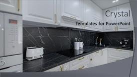  Presentation with kitchen furniture - Presentation design featuring white-luxury-large-modern-domestic background and a light gray colored foreground