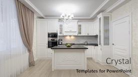  Presentation with luxury - PPT theme having white-luxury-spacious-modern-kitchen background and a light gray colored foreground