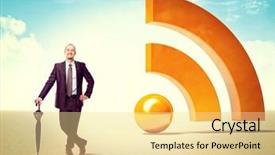  Presentation with un logo - PPT theme consisting of white man 3d - smiling businessman and 3d huge background and a blonde colored foreground