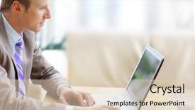  Presentation with office desk reception - PPT layouts consisting of white man allone - businessman sitting at desk background and a lemonade colored foreground