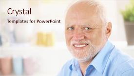  Presentation with pensioner - Slide deck featuring white man allone - closeup portrait of cheerful pensioner background and a  colored foreground
