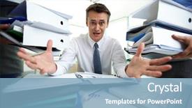  Presentation with paperwork - Colorful PPT theme enhanced with white man cries - desperate businessman not knowing what backdrop and a teal colored foreground