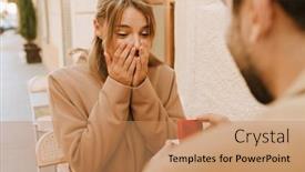  Presentation with engagement - Presentation design enhanced with white-man-making-proposal background and a coral colored foreground