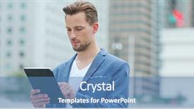  Presentation with work - Slide deck enhanced with white man mobilphone - young businessman work on tablet background and a teal colored foreground