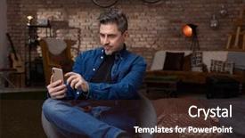  Presentation with black and white old phone - PPT layouts enhanced with white man on the phone background and a wine colored foreground