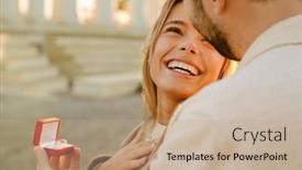  Presentation with outdoors - Slide set consisting of white-man-smiling-and-proposing background and a coral colored foreground