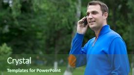  Presentation with conference phone calls - Cool new slide set with white man telephone - happy men calling by phone backdrop and a  colored foreground