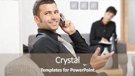  Presentation with telephone mobile - Audience pleasing presentation theme consisting of white man telephone - young businessman sitting at office backdrop and a  colored foreground