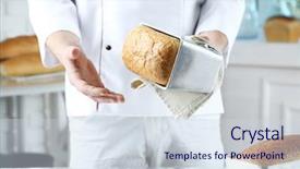  Presentation with bread - Colorful PPT theme enhanced with white marron - baker checking freshly baked bread backdrop and a  colored foreground