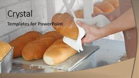  Presentation with bread - PPT layouts having white marron - baker holding freshly baked bread background and a  colored foreground