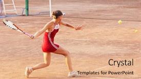  Presentation with hipster girl playing tetris game - PPT theme enhanced with white marron - blond girl playing tennis background and a  colored foreground