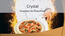  Presentation with toc chef - Amazing PPT theme having white marron - chef displaying delicious pizza backdrop and a sky blue colored foreground