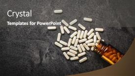  Presentation with pharmaceutical tablets - Presentation theme with white-medical-pills-in-container background and a gray colored foreground