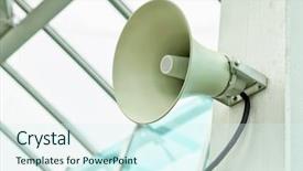  Presentation with alert - Amazing slide deck having white megaphone large alert loudspeaker backdrop and a cool aqua colored foreground