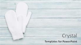  Presentation with white christmas - Slides having white mittens on wooden table background and a light gray colored foreground