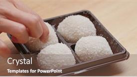  Presentation with chinese traditional - PPT theme with white-mochi-traditional-chinese-dessert background and a tawny brown colored foreground