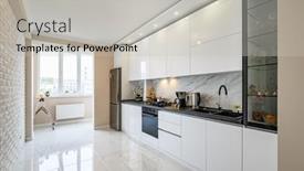  Presentation with kitchen furniture - Audience pleasing slide deck consisting of white-modern-classic-kitchen-interior backdrop and a light gray colored foreground