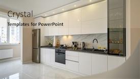  Presentation with kitchen furniture - Beautiful slide deck featuring white-modern-classic-kitchen-interior backdrop and a soft green colored foreground