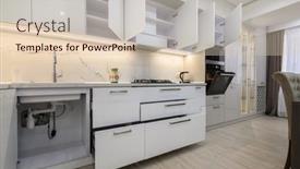  Presentation with kitchen furniture - PPT theme featuring white-modern-new-well-designed background and a lemonade colored foreground