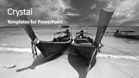  Presentation with boats - Presentation theme with white ocean - boats in the tropical sea background and a gray colored foreground