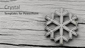  Presentation with ornament - Slide deck having white ornament with the shape of a snowflake against a rustic white wooden background with a blank space on the left background and a light gray colored foreground