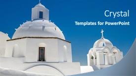  Presentation with orthodox - Colorful slide set enhanced with white orthodox church with bell tower fira santorini greece copyspace backdrop and a ocean colored foreground