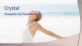  Presentation with doctor helps to get out of bed an elderly woman - Slide deck consisting of white outfit stretching her arms background and a sky blue colored foreground