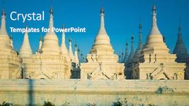  Presentation with stupa - Audience pleasing slide deck consisting of white-pagodas-of-sanda-muni backdrop and a teal colored foreground