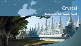  Presentation with stupa - Slide set consisting of white-pagodas-of-sanda-muni background and a teal colored foreground