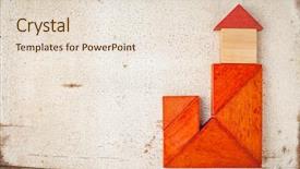  Presentation with abstract puzzle - Beautiful presentation design featuring student woman writing test in seminar room of university or having exam backdrop and a light gray colored foreground