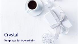  Presentation with silver cup - Slide set consisting of white painted wooden background background and a sky blue colored foreground